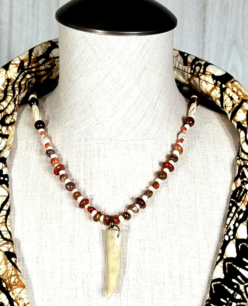 Antler Point: Red Tiger Eye, Fire Agate, Carnelian, Bone & Shell