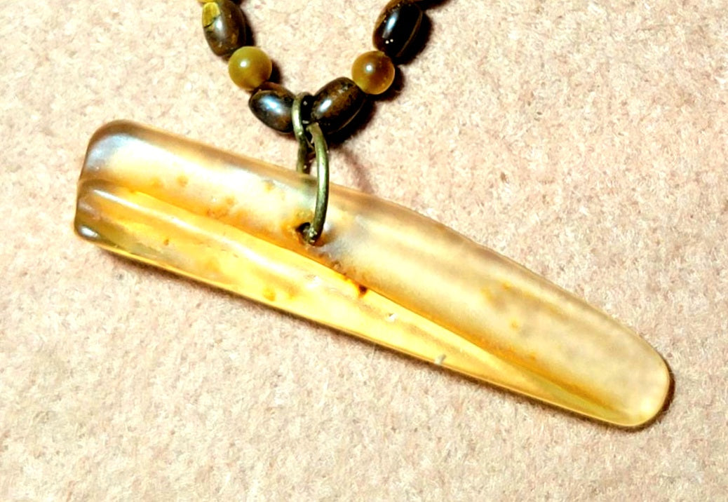 Amber Pendant;  Brown & Yellow Tiger Eye & Bone
