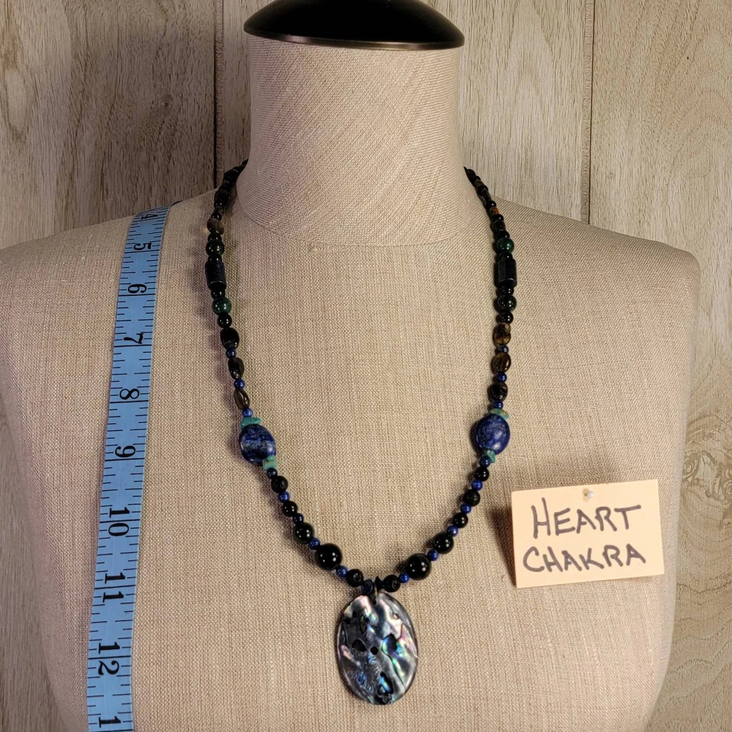 Blue Abalone Pendant, Lapis Lazuli, Blue Tiger Eye, Labradorite, Malachite & Lava Perfect for those who love blue.