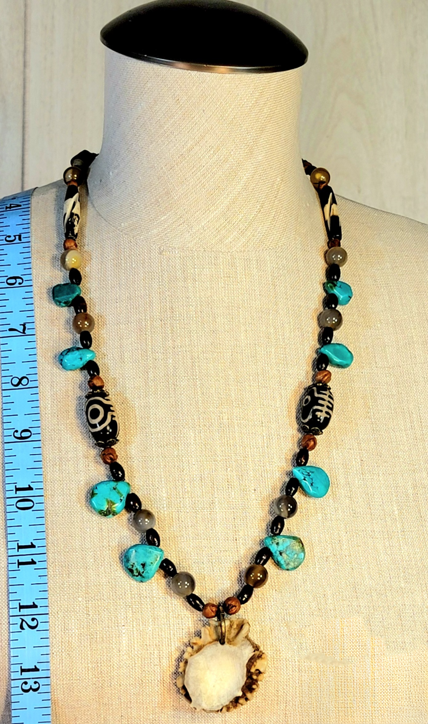 Antler Button: Turquoise, Agate, Bone & Seed