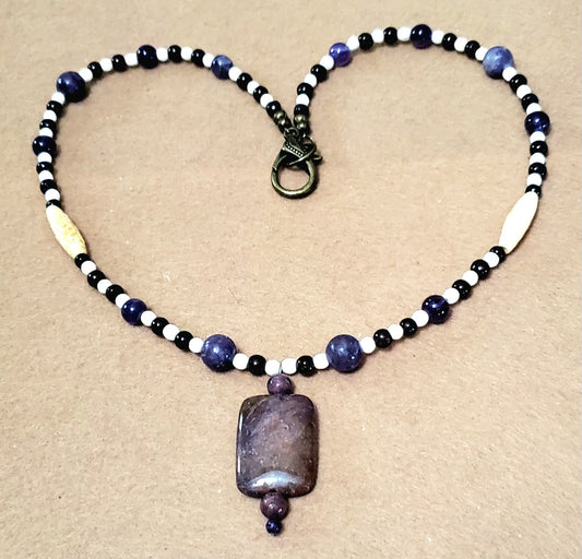 Ocean Jasper Drop Bead:  Lepidolite, Amethyst, Garnet & Bone