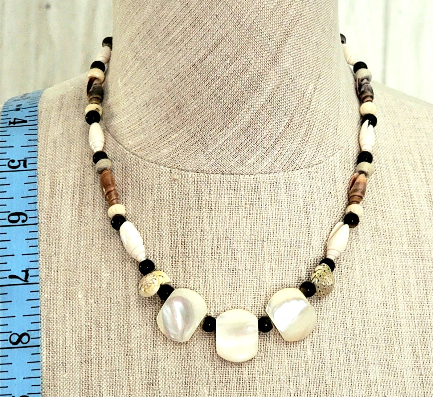 Mother Pearl Necklace: Abalone, Ox Horn, Shell & Bone
