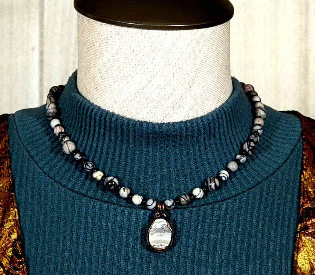 Silver Lace Onyx Pendant: Picasso Jasper