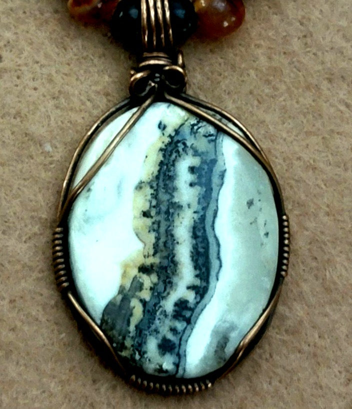 Silver Lacy Onyx Pendant:  Carnelian, Pyrite & Agate