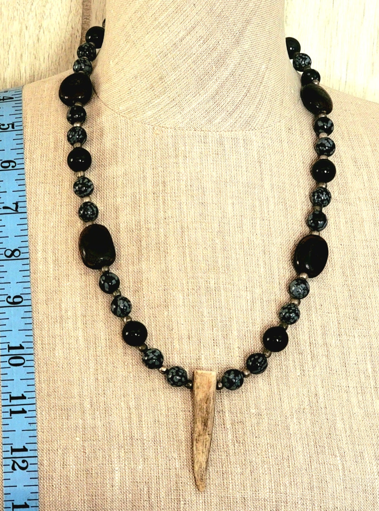 Antler Point: SnowFlake Obsidian, Black Onyx & Kukui Nut