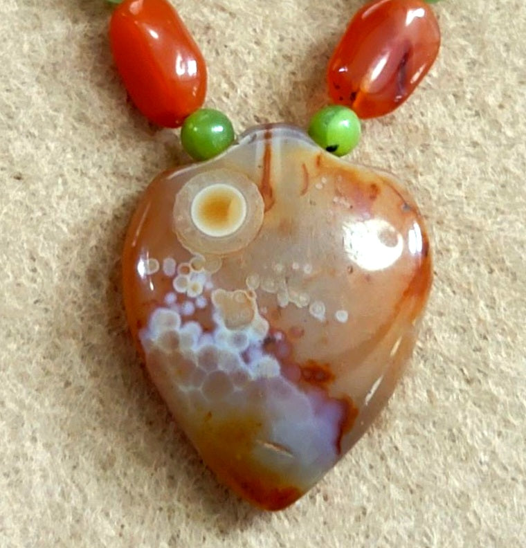 Indus Valley Carnelian Pendant: Chrysoprase,  Adventurine, Bone & Jade