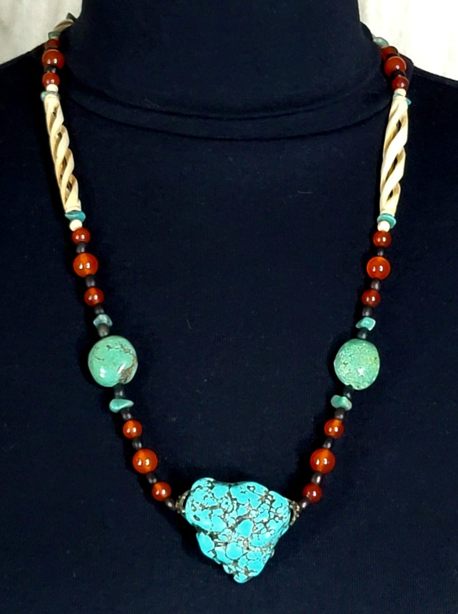 Turquoise Nugget (Large):  American Green Turquoise, Carnelian, Seed, Buffalo & Ox Bone