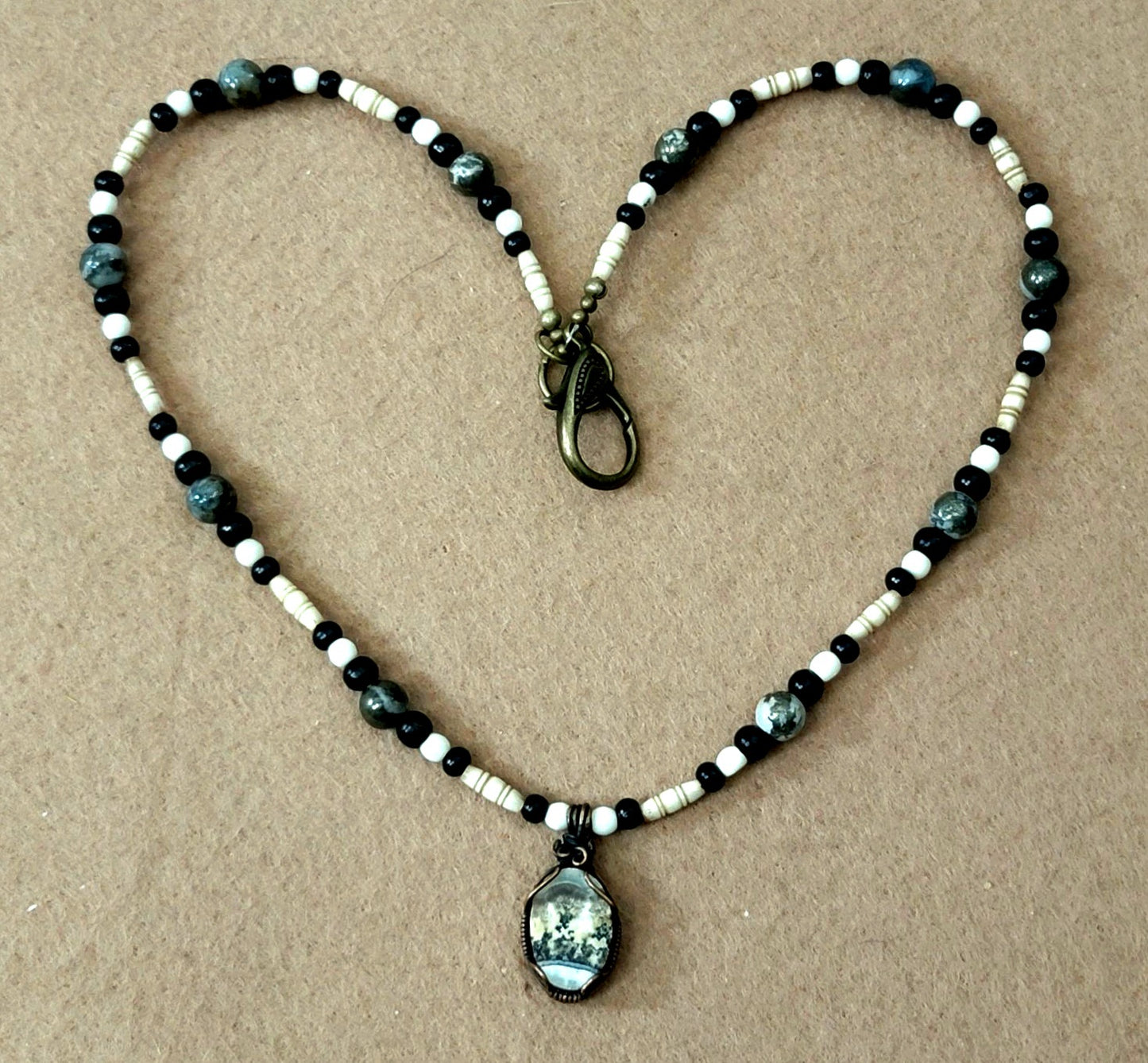 Silver Lacy Onyx Pendant:  Pyrite & Bone