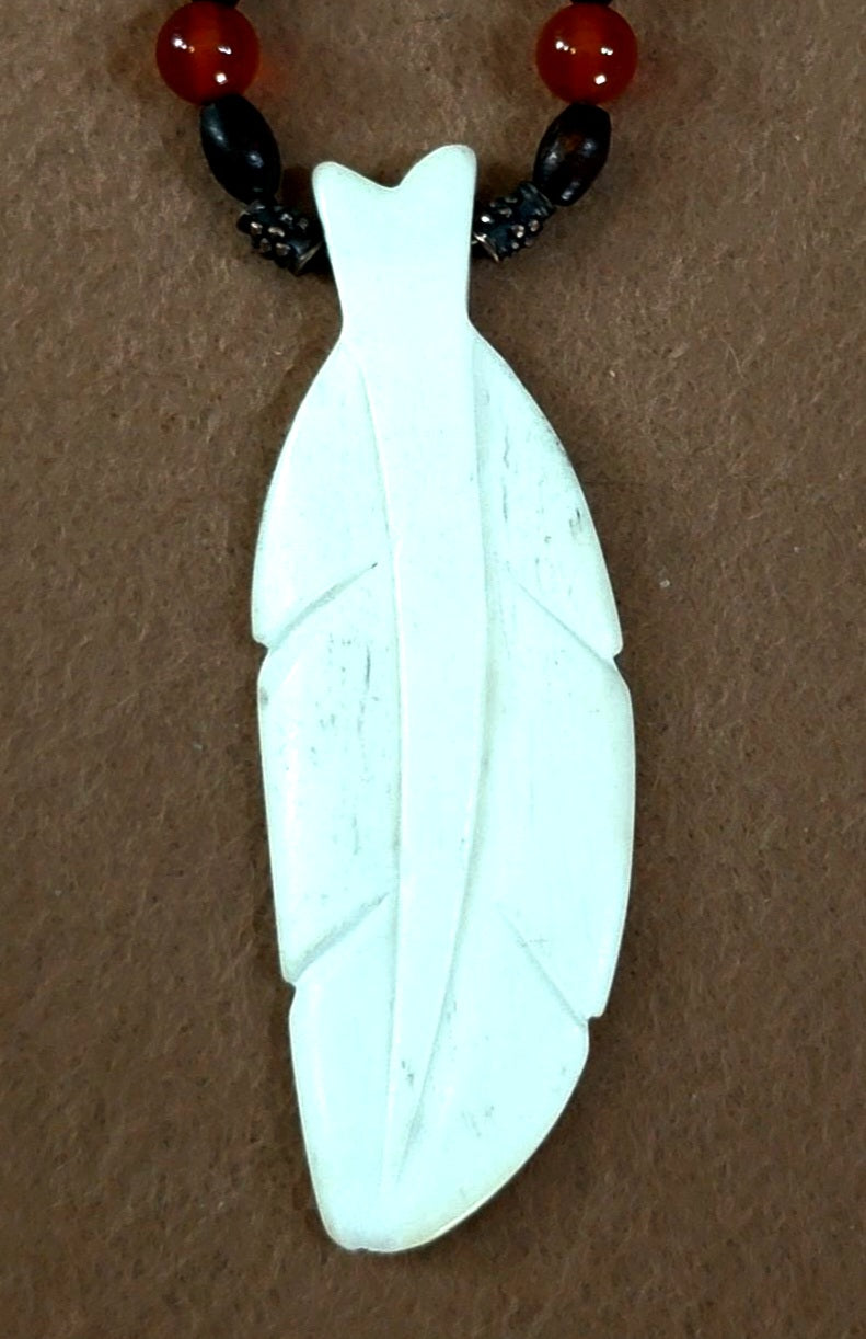 White Feather Pendant:  Aventurine, Malachite, Carnelian, Lapis, Lava & Bone