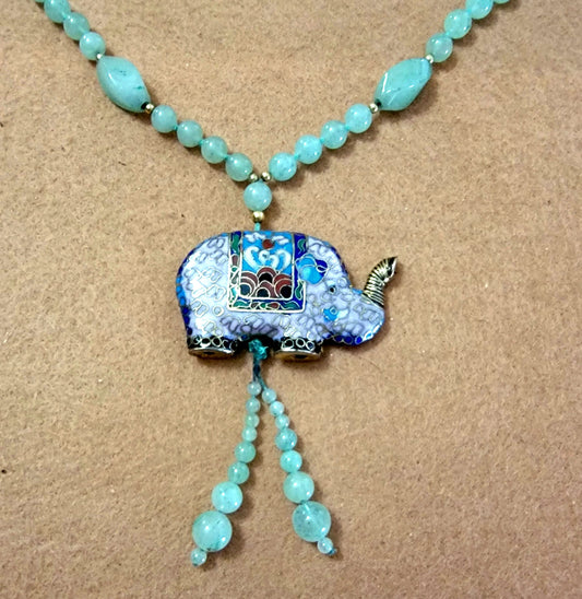 1950s Vintage Jade & Cloisonne Elephant