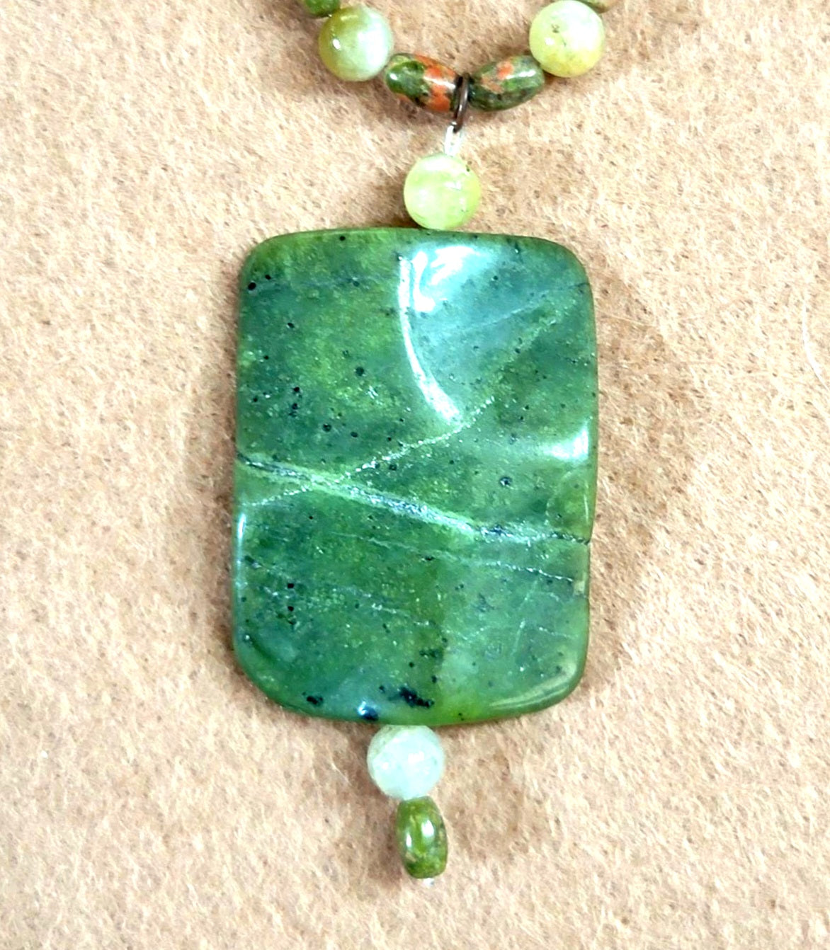 Jade Ribbon Drop Bead: Unakite Grossular Garnet & Chrysoprase