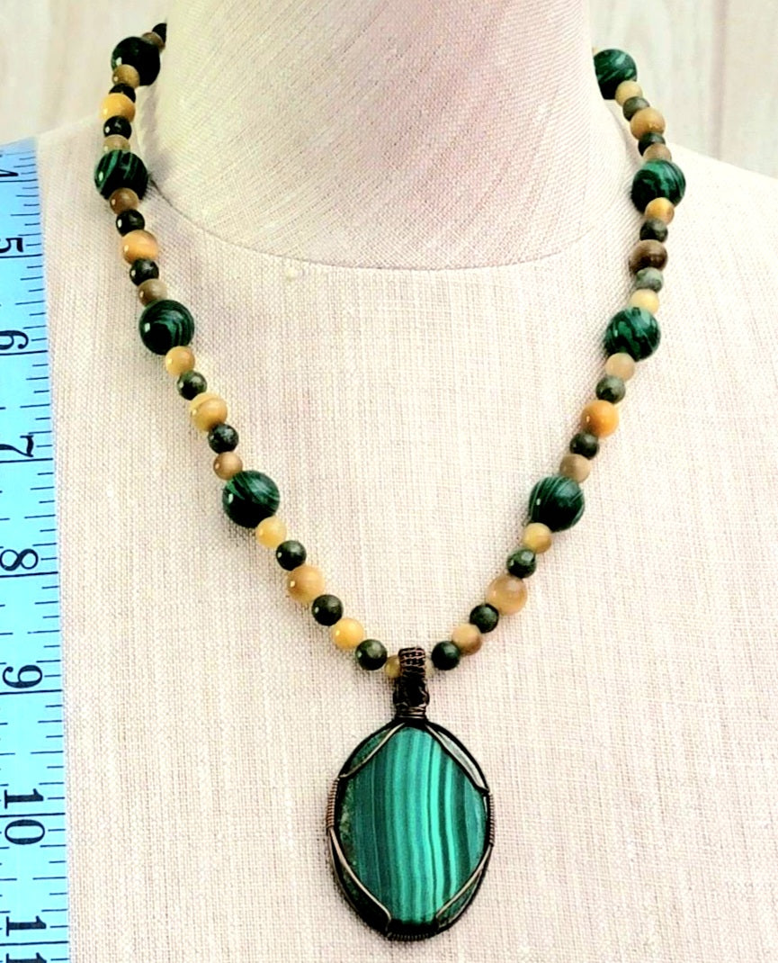 Malachite Cabochon: Yellow Tiger Eye & Azurite