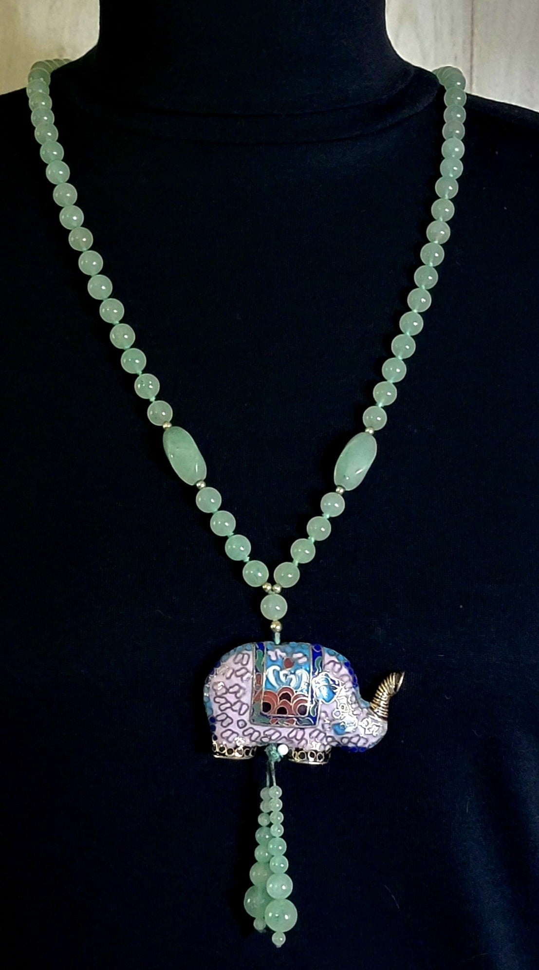 1950s Vintage Jade & Cloisonne Elephant