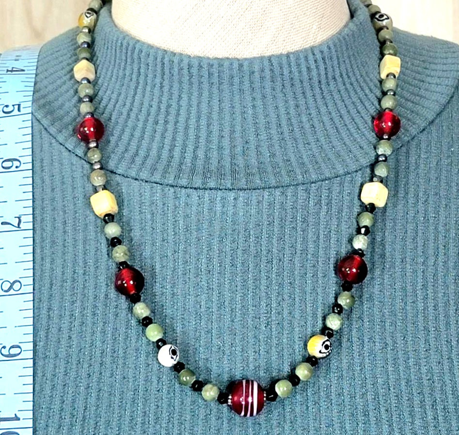 Vintage Glass Bead:  Ceramic, Jade & Bone