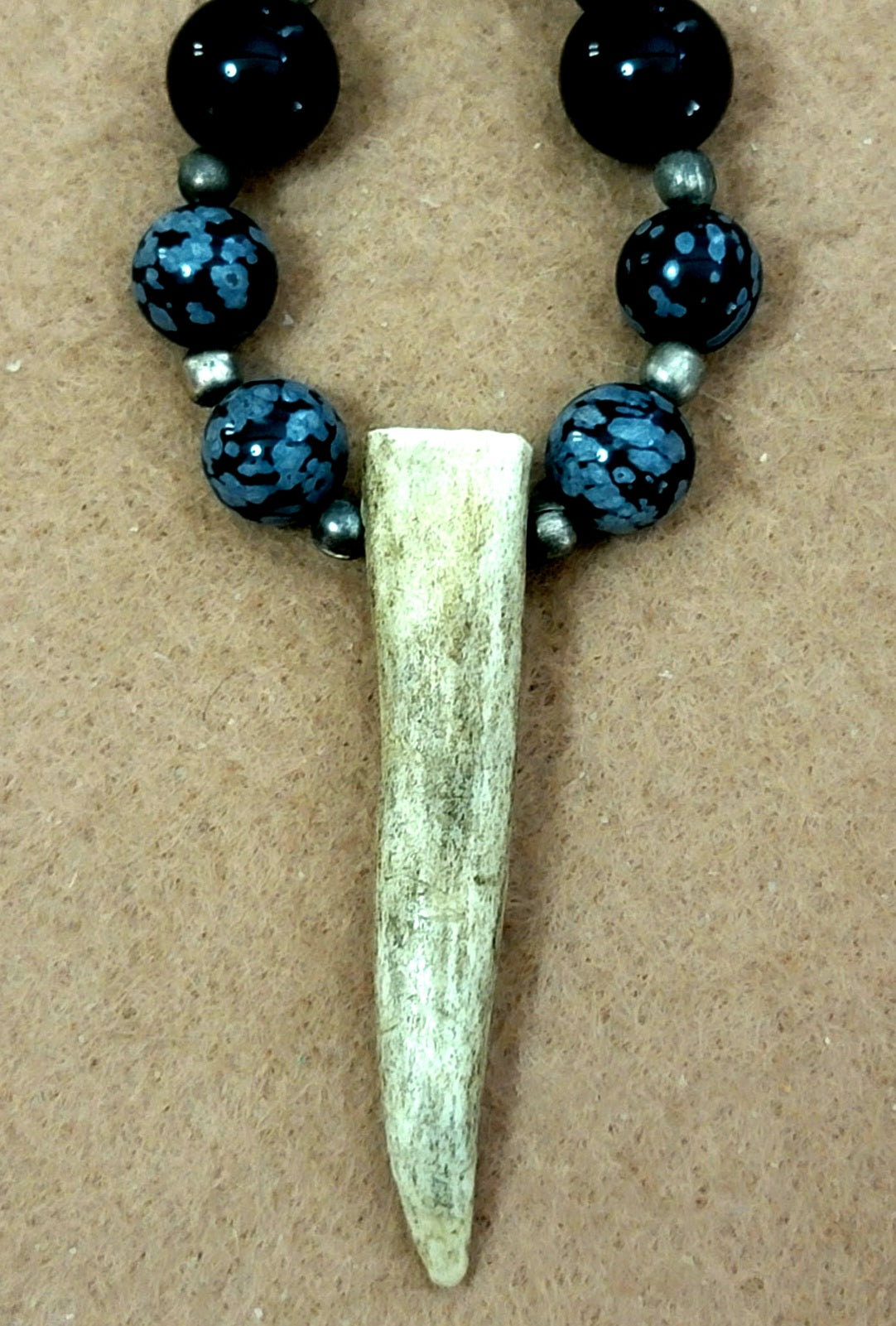 Antler Point: SnowFlake Obsidian, Black Onyx & Kukui Nut