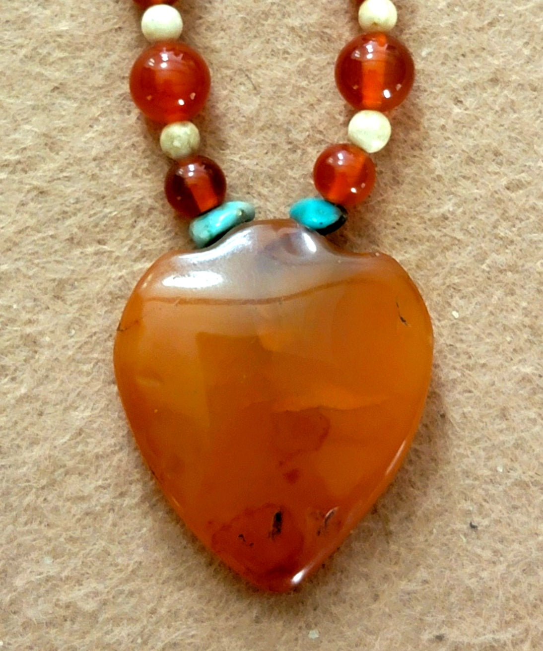 Indus Valley Carnelian Pendant: Vintage Turquoise, Carnelian, Bone & Seed