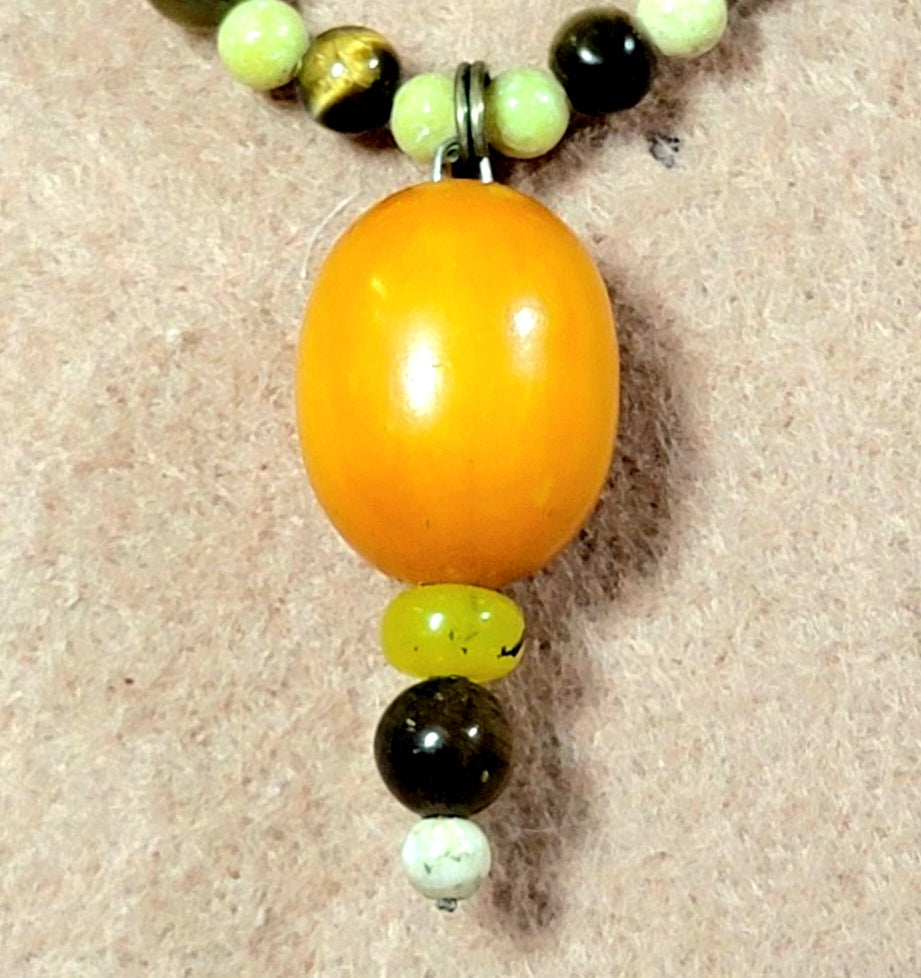 Amber Drop Bead:  Tiger Eye, Yellow Turquoise, Jade, Seed & Bone