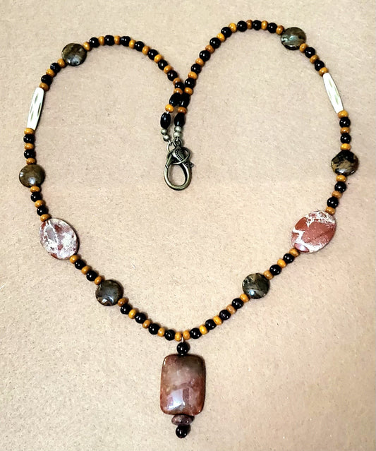 Ocean Jasper Drop Bead:  Australian Opal, Cappuccino Jasper, Garnet & Bone