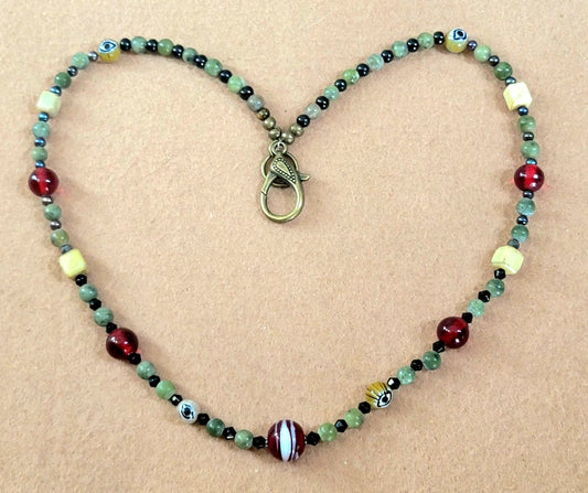 Vintage Glass Bead:  Ceramic, Jade & Bone