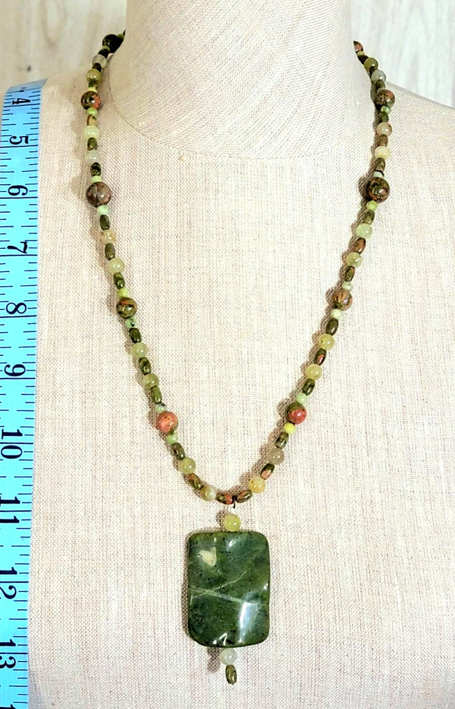 Jade Ribbon Drop Bead: Unakite Grossular Garnet & Chrysoprase