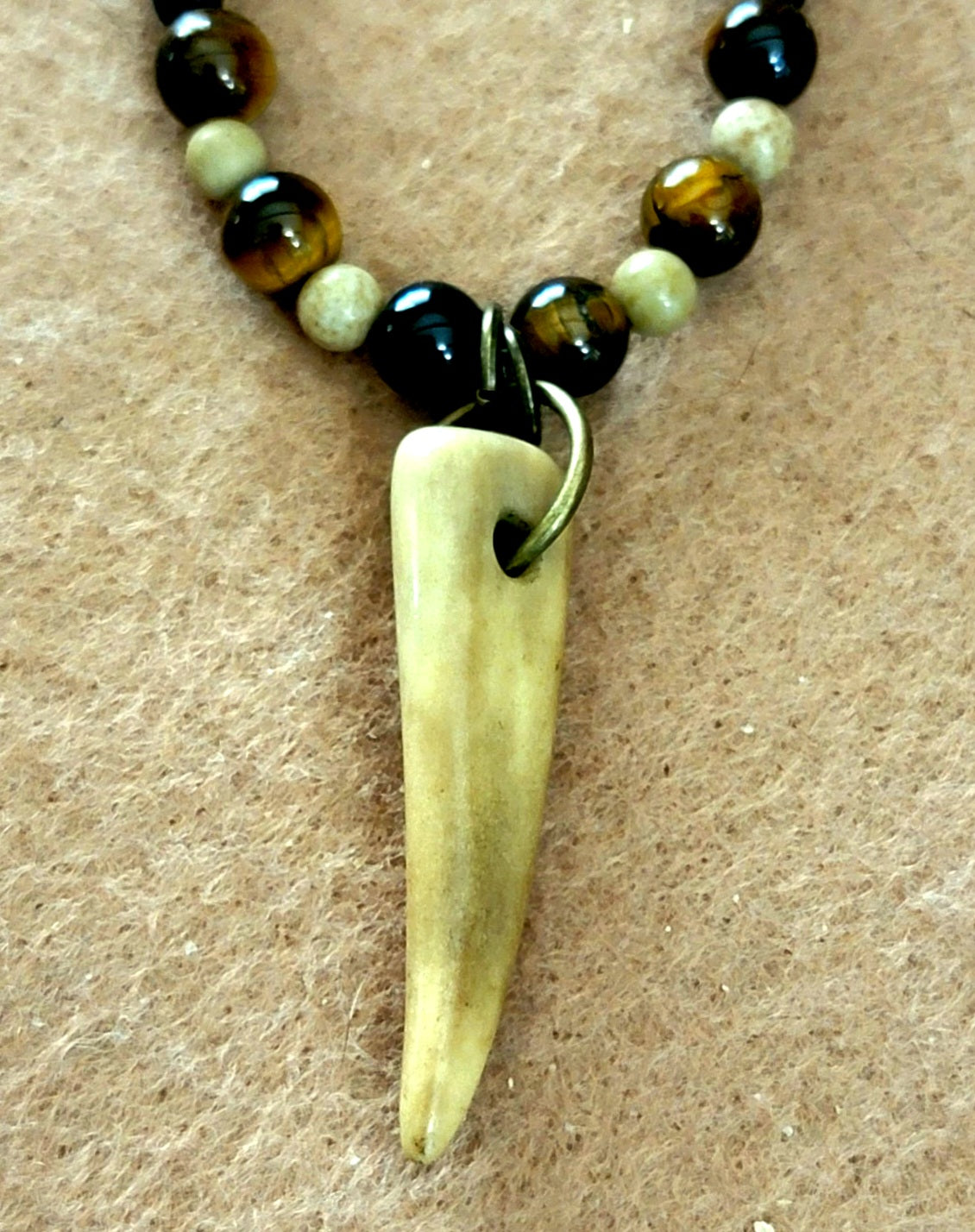 Antler Point: Brown Tiger Eye, Jasper, Agate, Bone & Seed