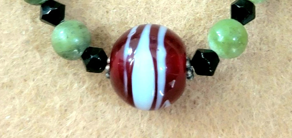 Vintage Glass Bead:  Ceramic, Jade & Bone