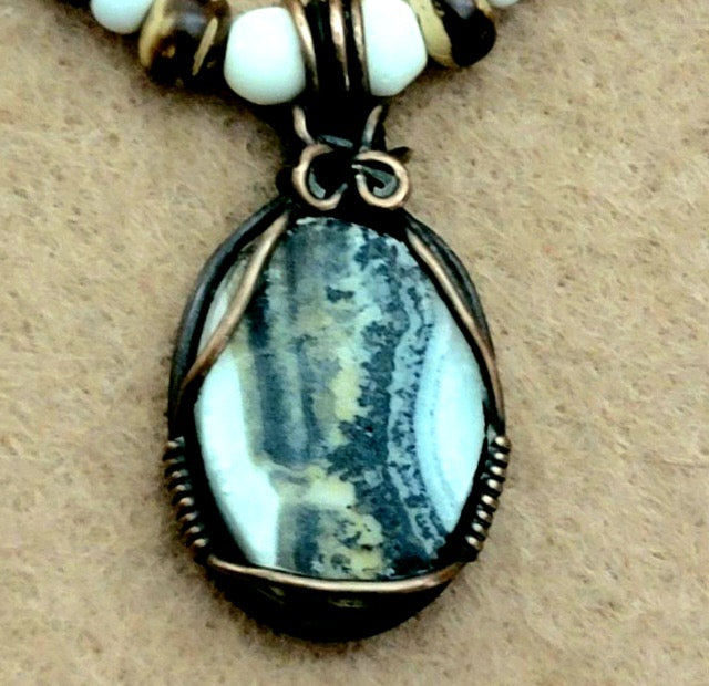 Silver Lacy Onyx Pendant:  Hematite, Wood & Bone