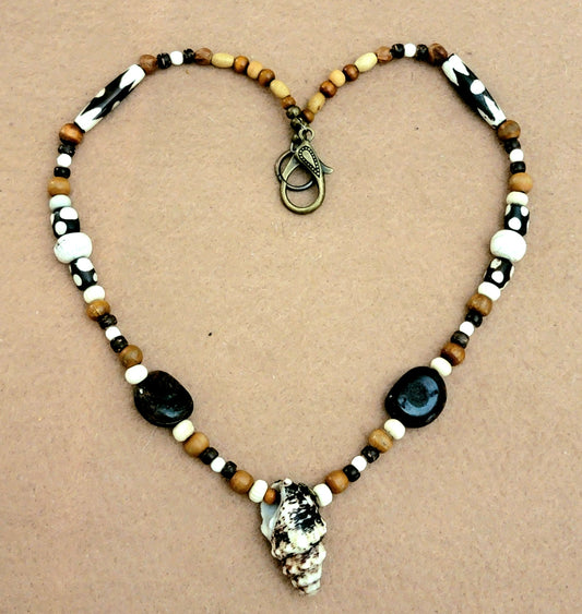 Shell Pendant: Shell, Bone, Seed, Wood & Kukui Nut