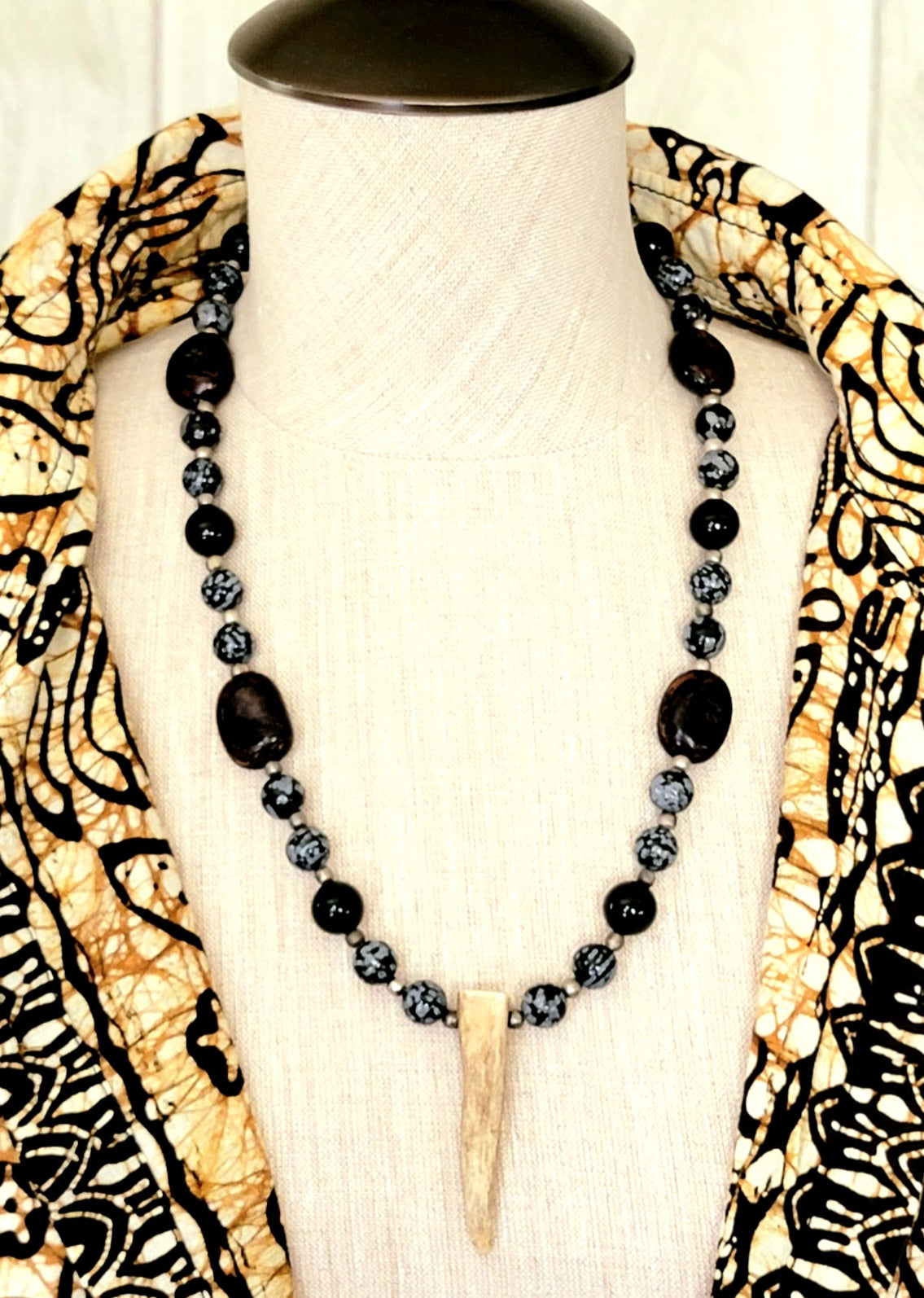 Antler Point: SnowFlake Obsidian, Black Onyx & Kukui Nut