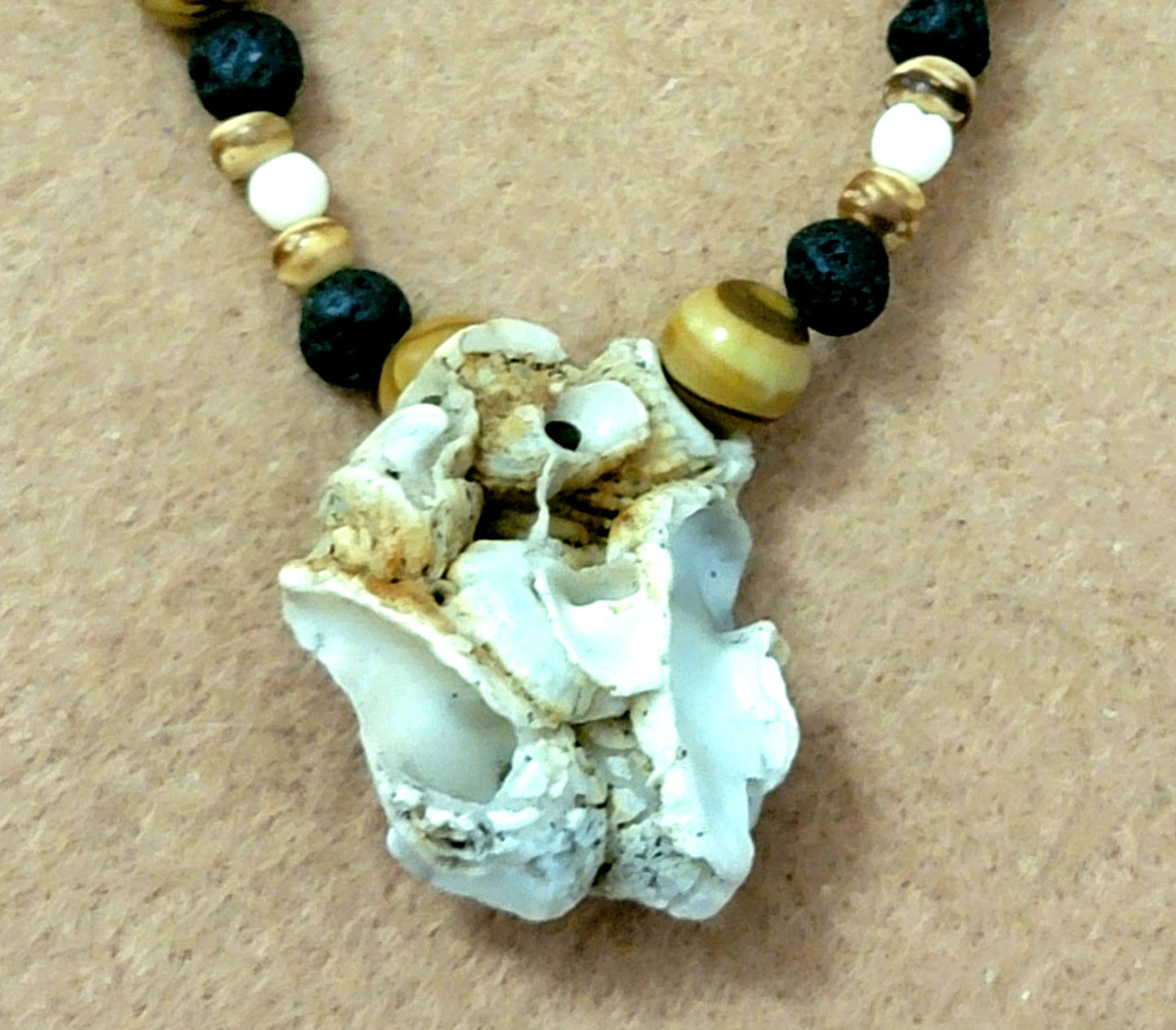 Coral Pendant: Coral, Lava, Bone, Seed, Wood & Desert Jasper