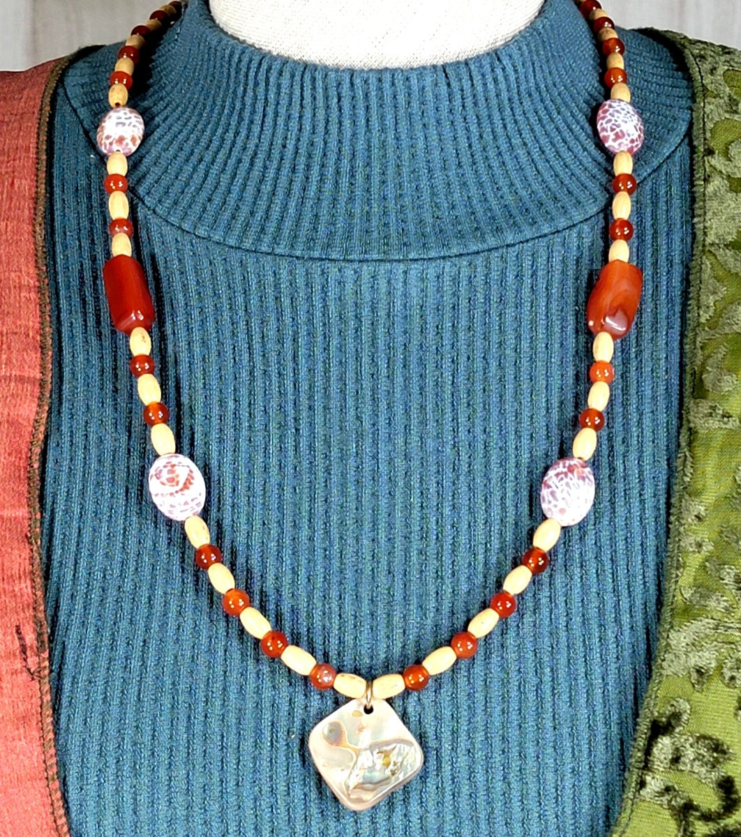 Abalone Pendant:  Vintage Carnelian, Crackle Carnelian & Carnelian