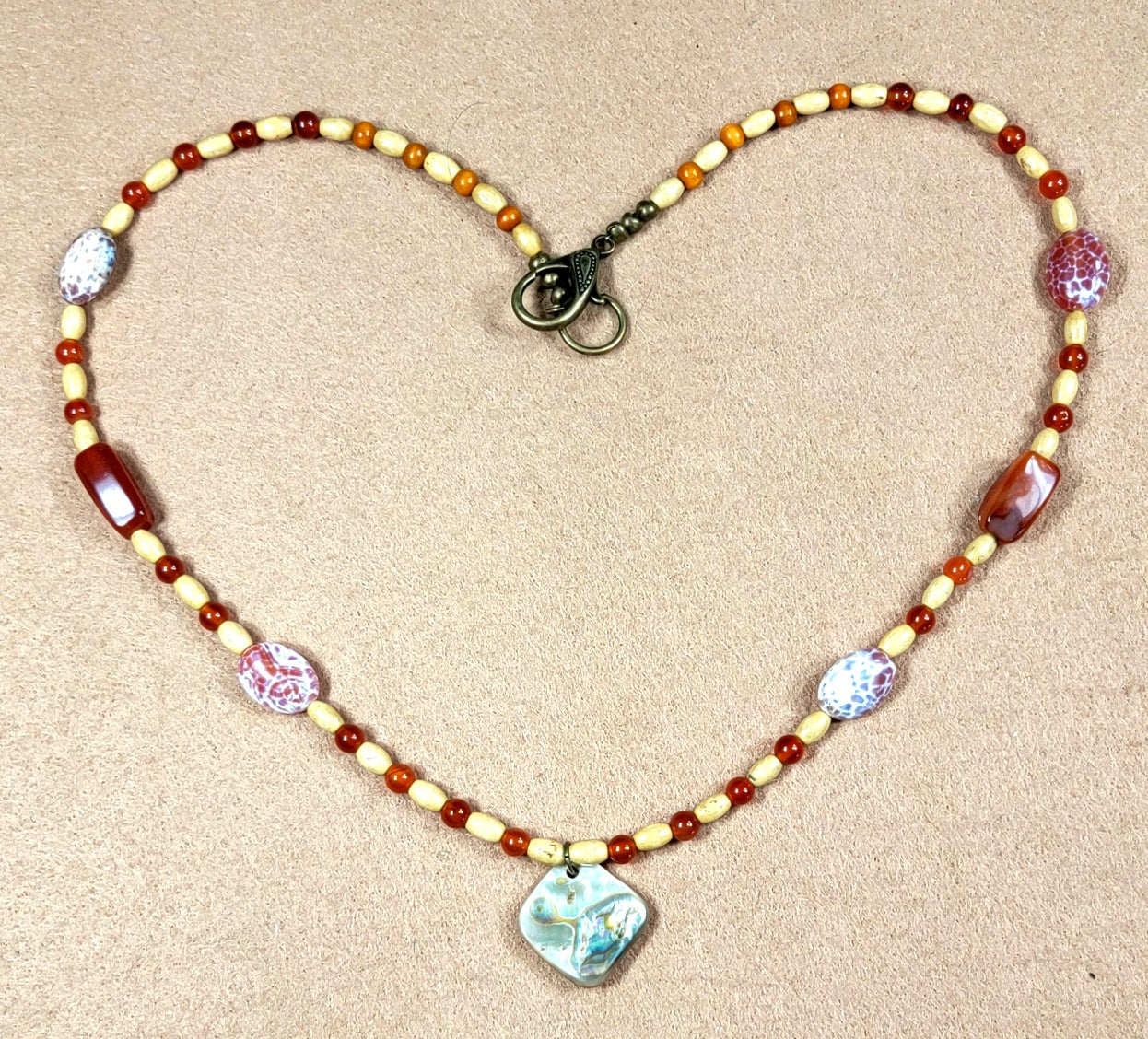 Abalone Pendant:  Vintage Carnelian, Crackle Carnelian & Carnelian