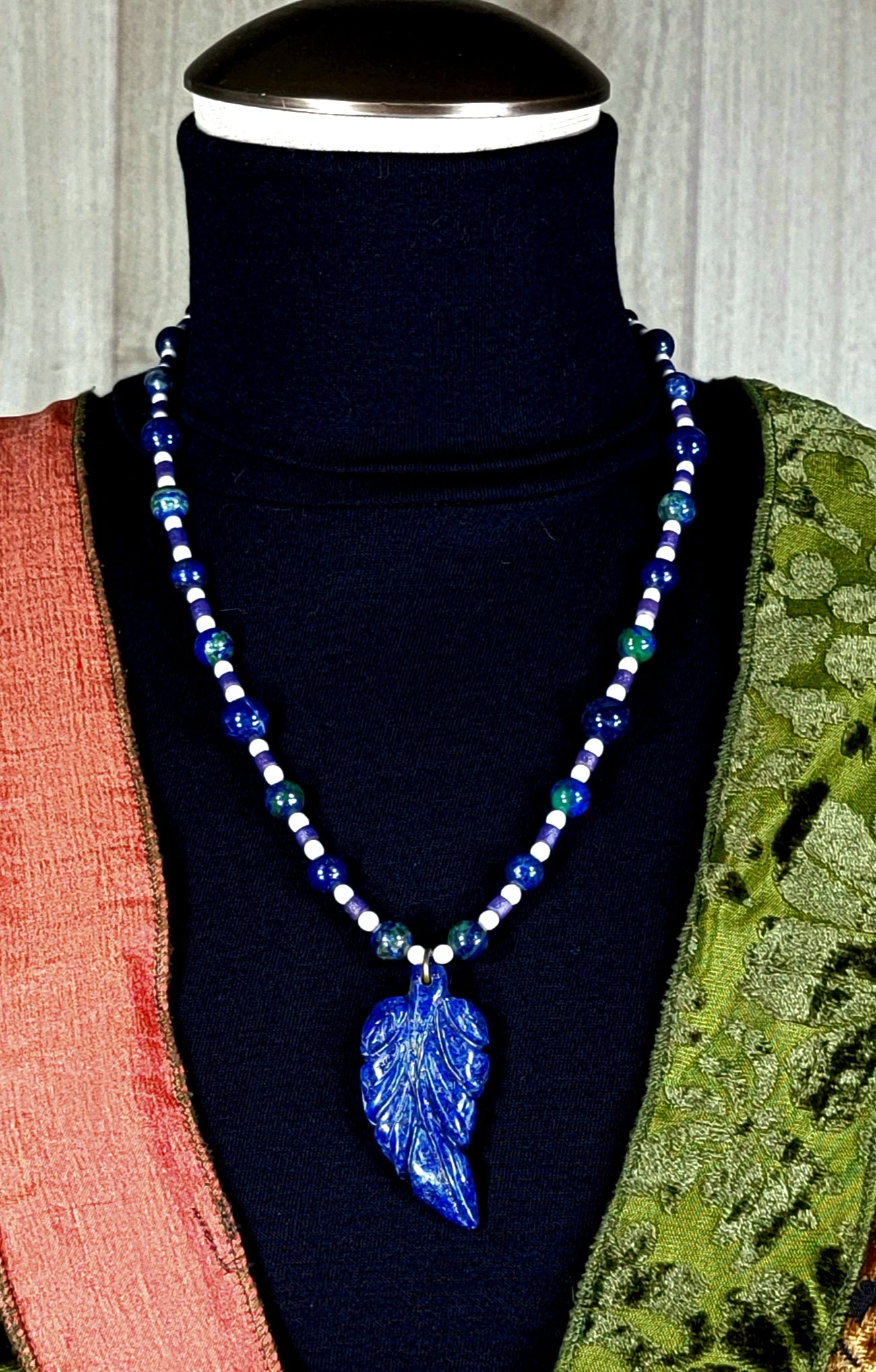 Lapis Lazuli Leaf:  Azurite, Malachite, Sodalite, Blue Tiger Eye & Reed.