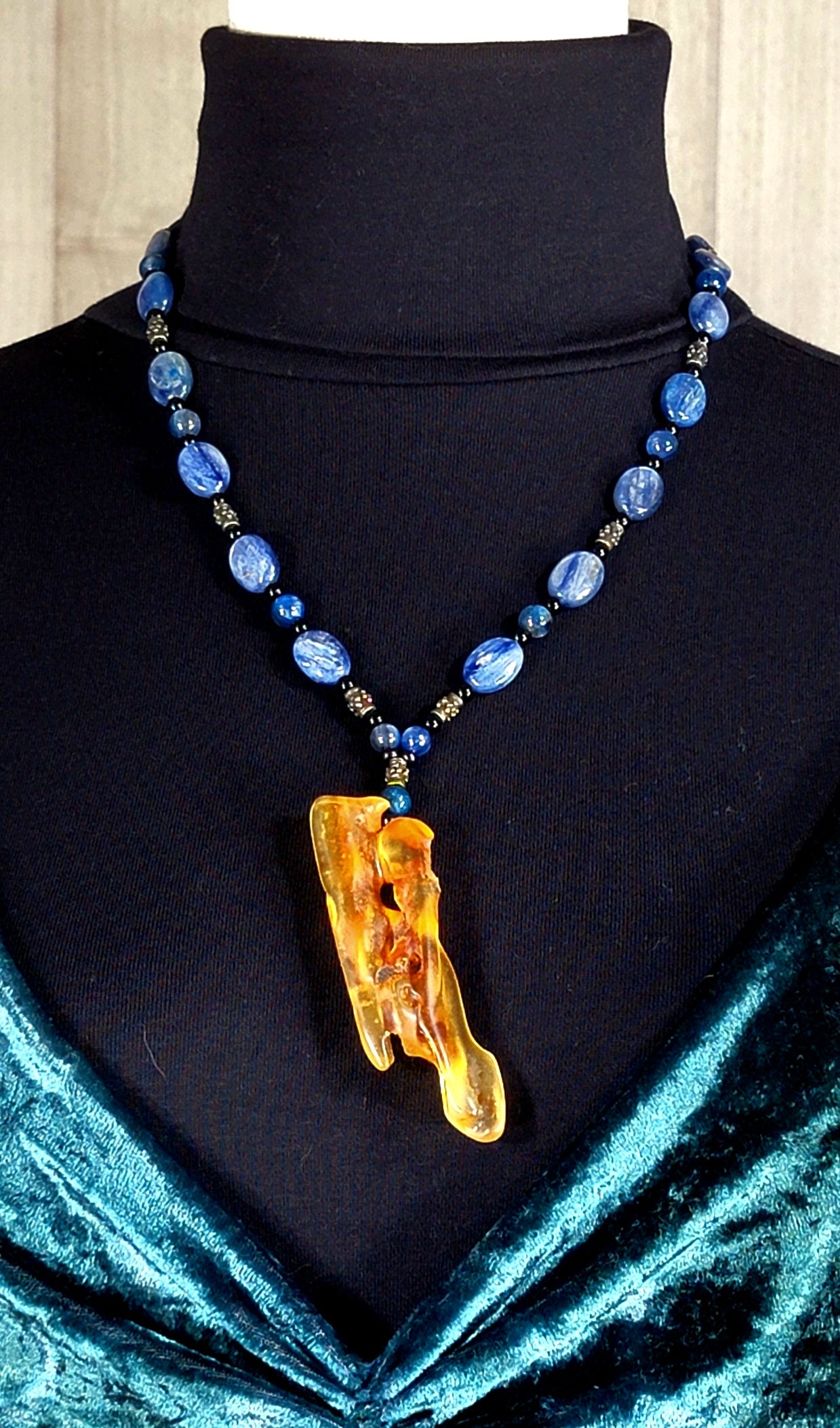 Amber Pendant:  Black Onyx & Kyanite