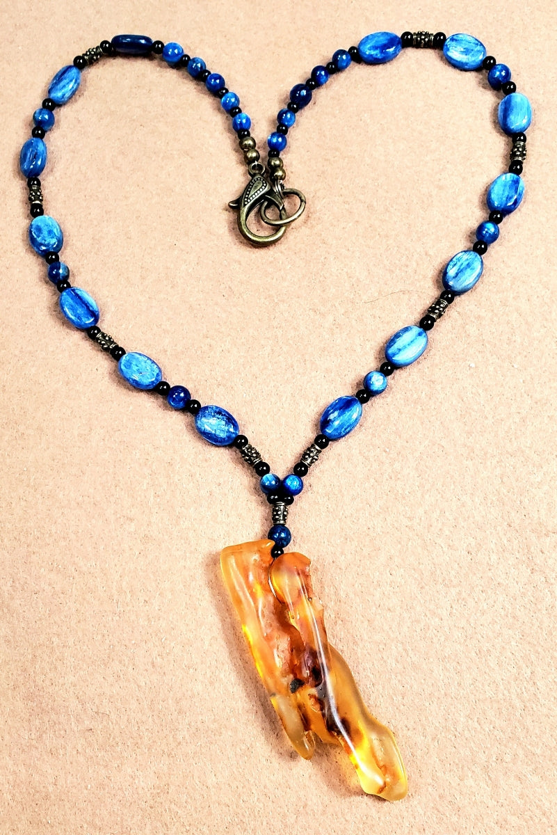Amber Pendant:  Black Onyx & Kyanite