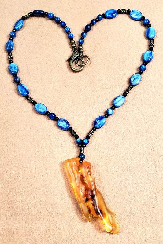 Amber Pendant:  Black Onyx & Kyanite