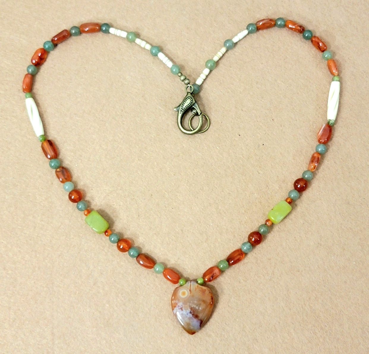 Indus Valley Carnelian Pendant: Chrysoprase,  Adventurine, Bone & Jade
