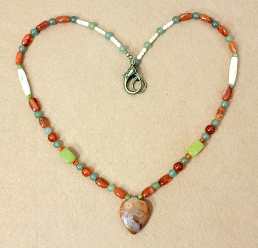 Indus Valley Carnelian Pendant: Chrysoprase,  Adventurine, Bone & Jade