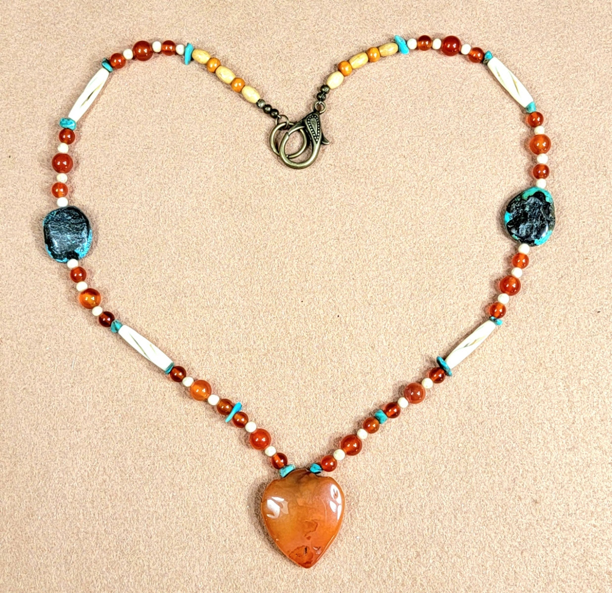 Indus Valley Carnelian Pendant: Vintage Turquoise, Carnelian, Bone & Seed