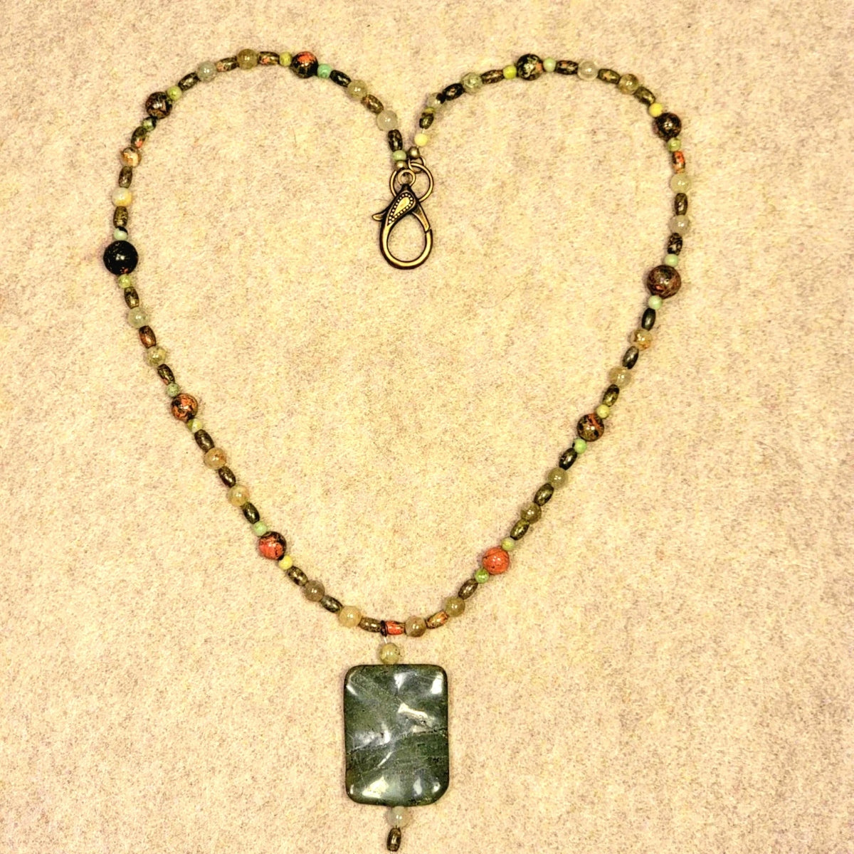 Jade Ribbon Drop Bead: Unakite Grossular Garnet & Chrysoprase