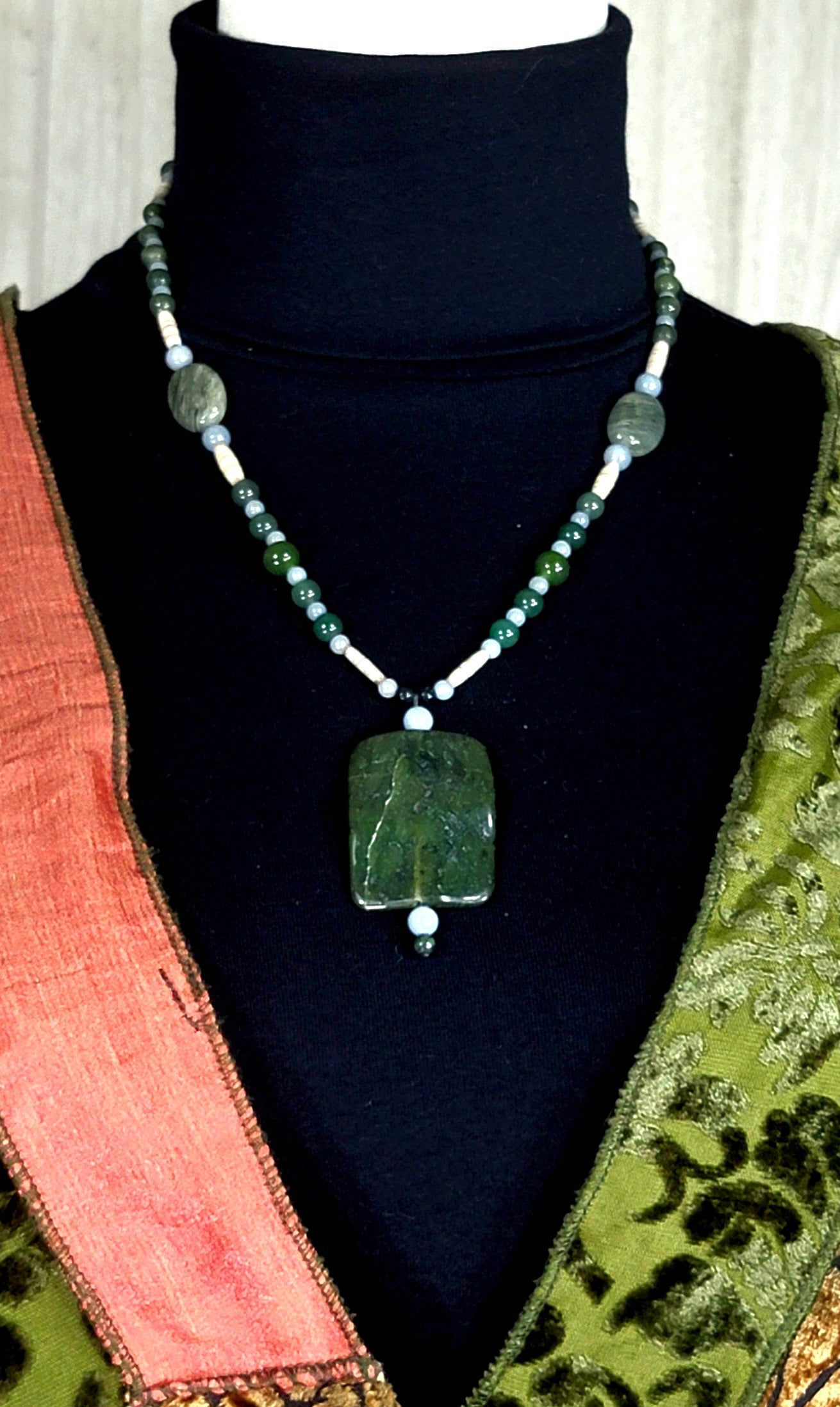 Jade Ribbon Drop Bead: Angelite, Adventurine & Bone