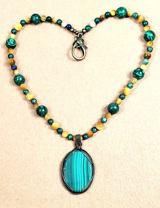 Malachite Cabochon: Yellow Tiger Eye & Azurite