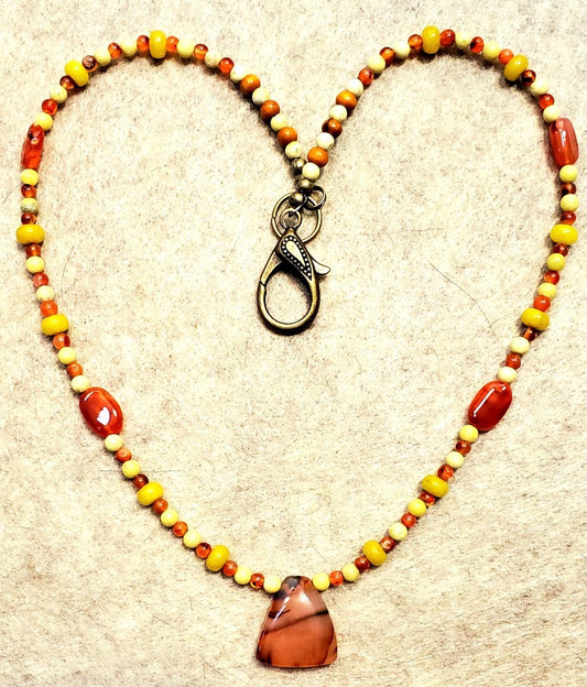 Indus Valley Carnelian Pendant: Yellow Turquoise & Olive Opal