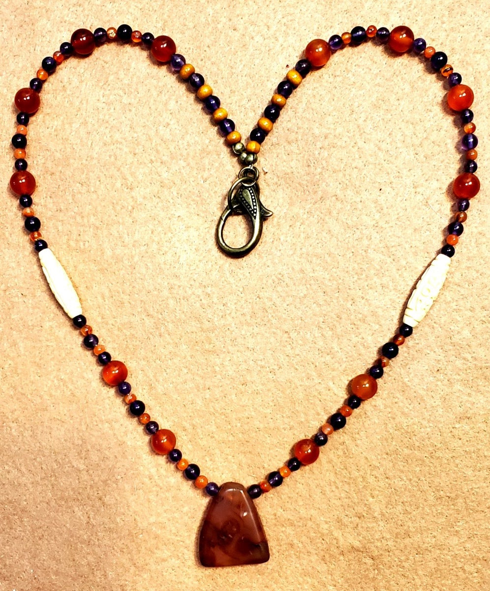 Indus Valley Carnelian Pendant: Amethyst, Bone & Carnelian