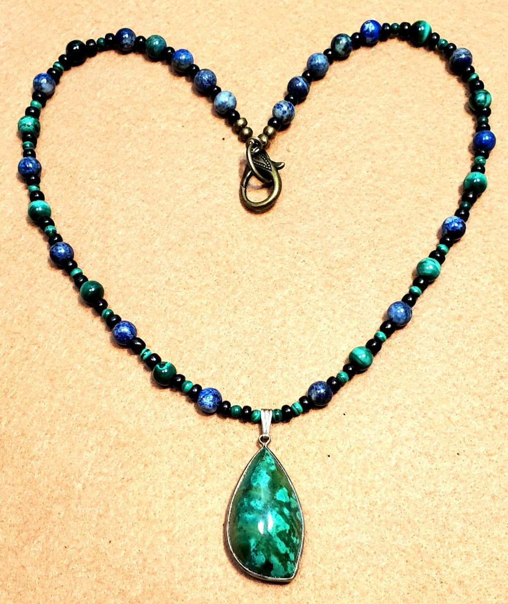 Copper World Malachite Pendant: Azurite & Malachite