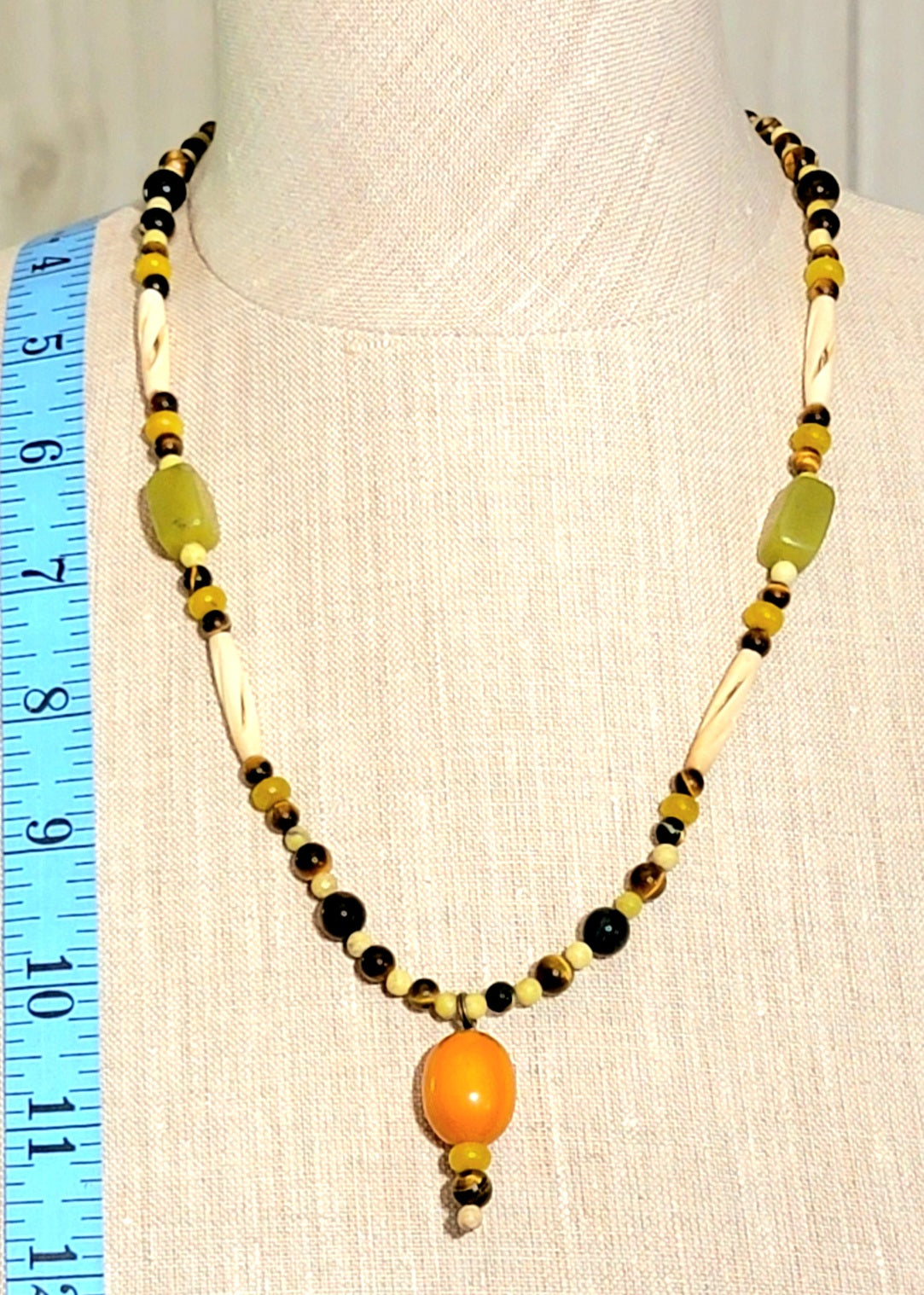 Amber Drop Bead:  Tiger Eye, Yellow Turquoise, Jade, Seed & Bone