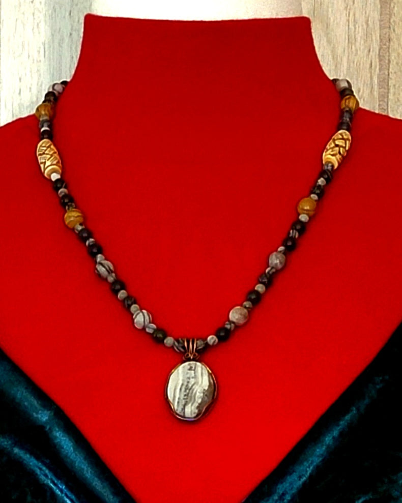 Silver Lace Onyx Pendant:  Picasso Jasper, Stone Jasper & Bone