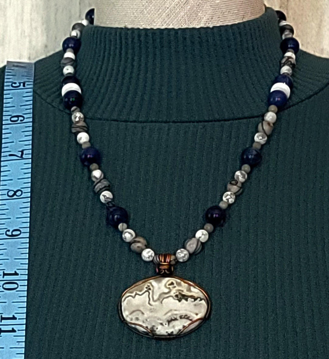 Silver Lace Onyx Pendant:  Howlite, Sodalite & Picasso Jasper