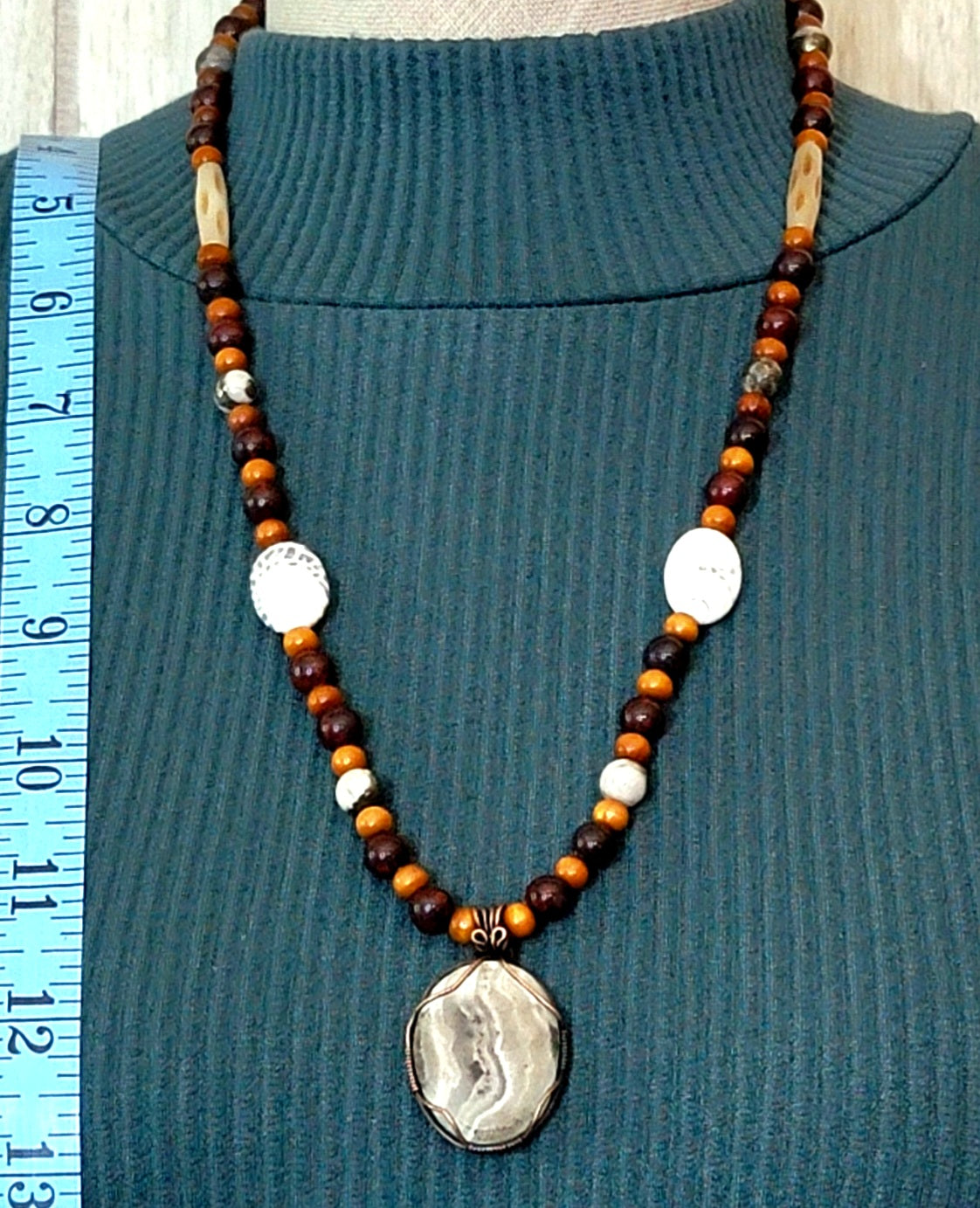 Silver Lace Onyx Pendant:  Carnelian, Blood stone, Pyrite & Bone