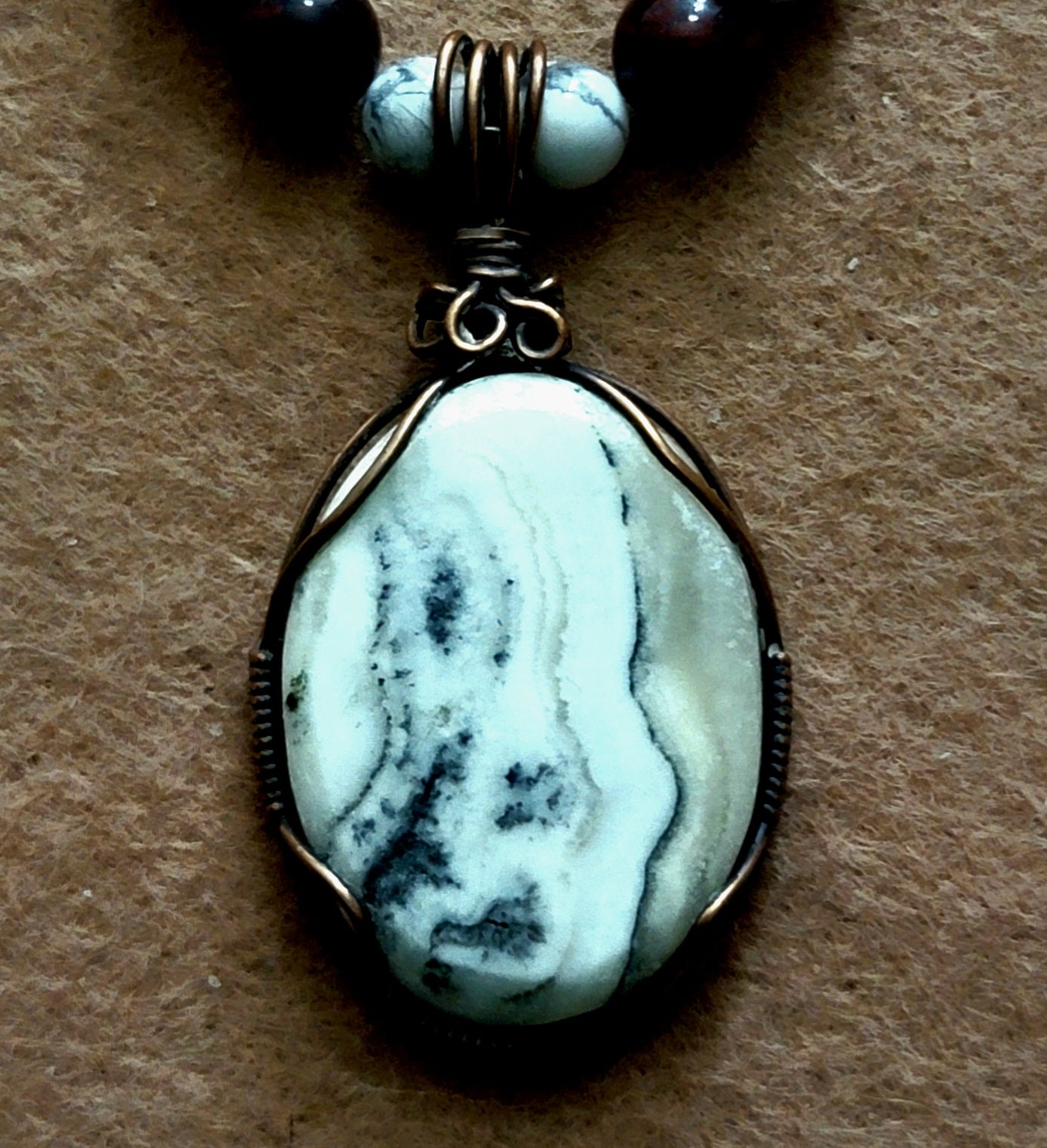 Silver Lace Onyx Pendant:  Red Tiger Eye, Blood Stone, Howlite, Bone & Seed